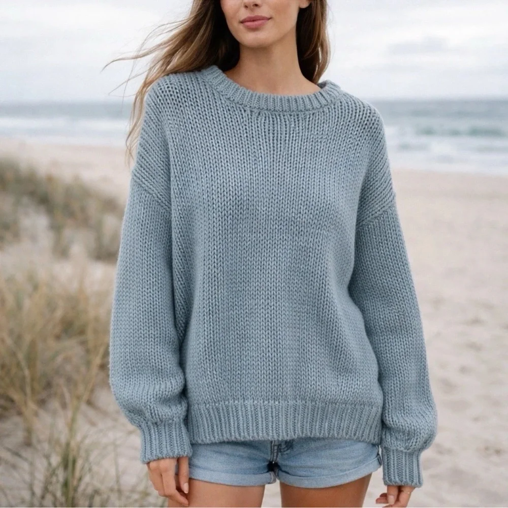 Ghanda Light Blue Oversized Crewneck Sweater - Picture 1 of 9